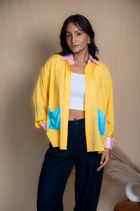Women Colour Block Oversized Shirt