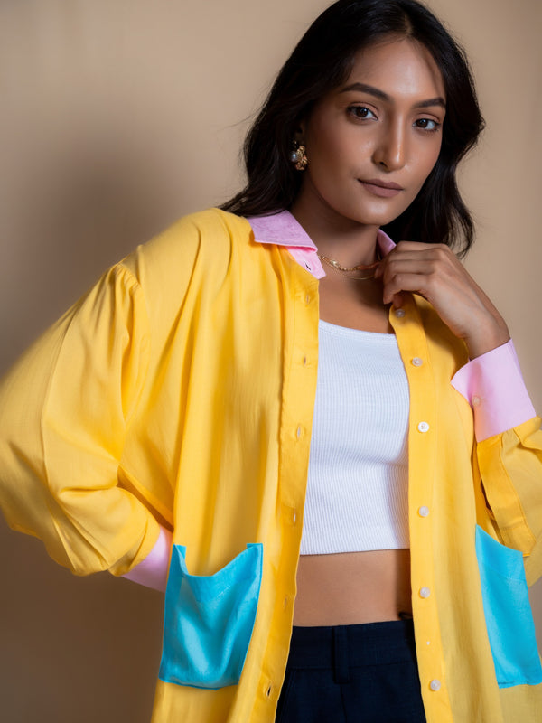 Women Colour Block Oversized Shirt
