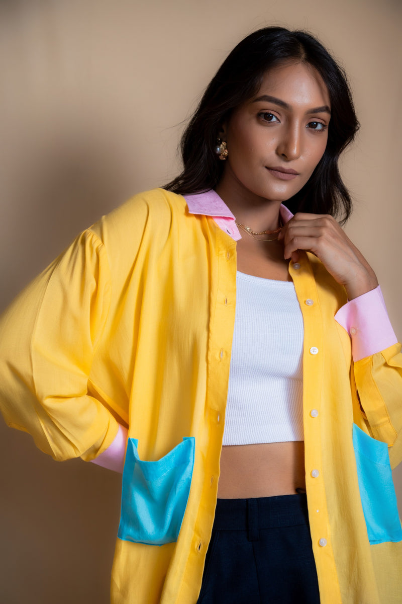 Women Colour Block Oversized Shirt