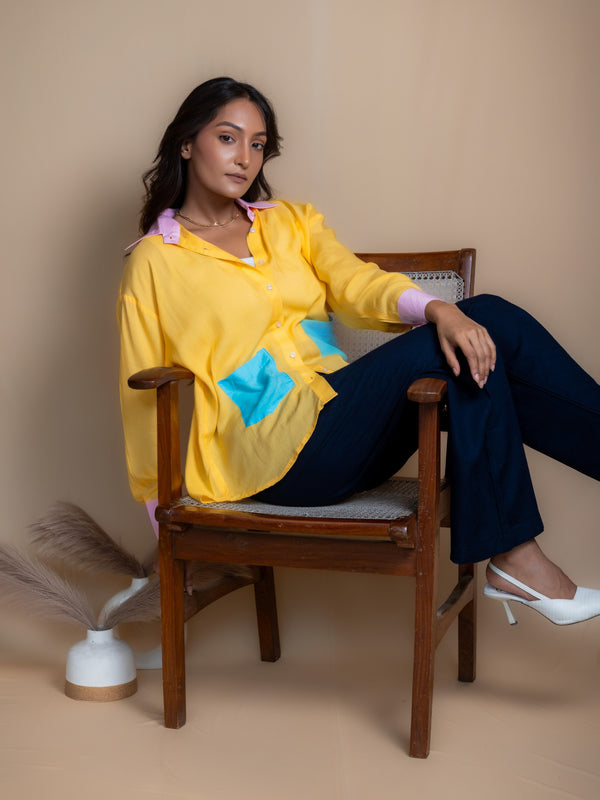 Women Colour Block Oversized Shirt
