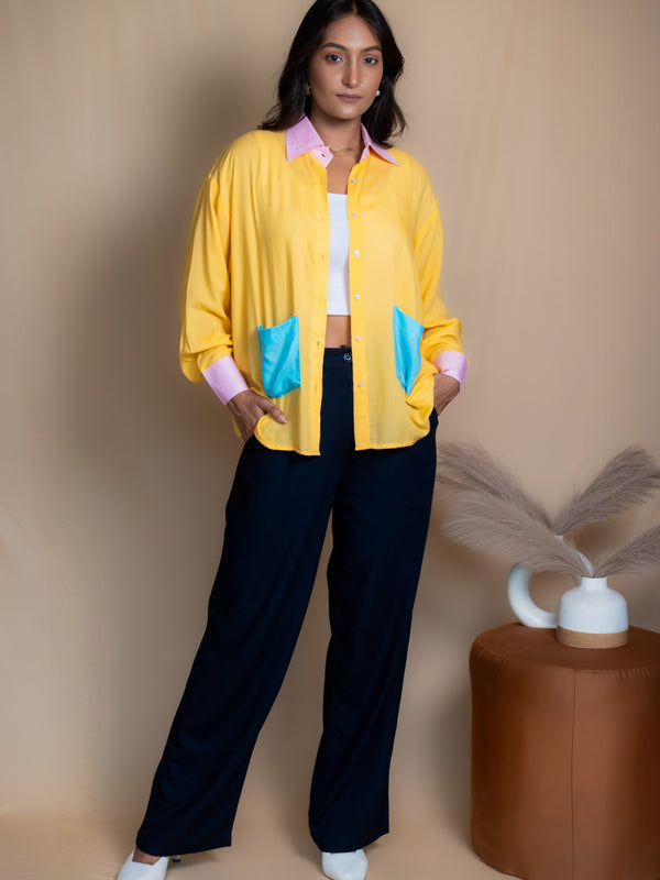 Women Colour Block Oversized Shirt