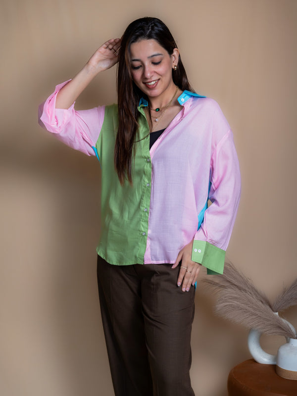 Women Colour Block Oversized Shirt