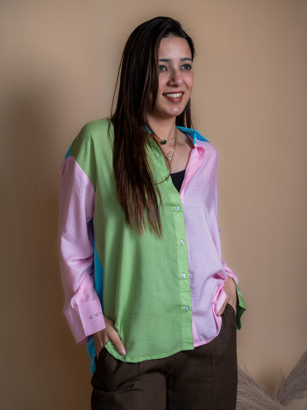 Women Colour Block Oversized Shirt