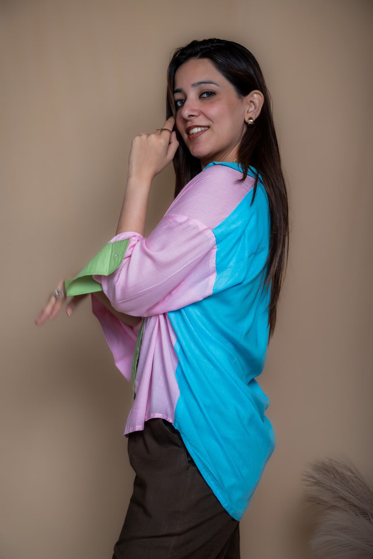 Women Colour Block Oversized Shirt