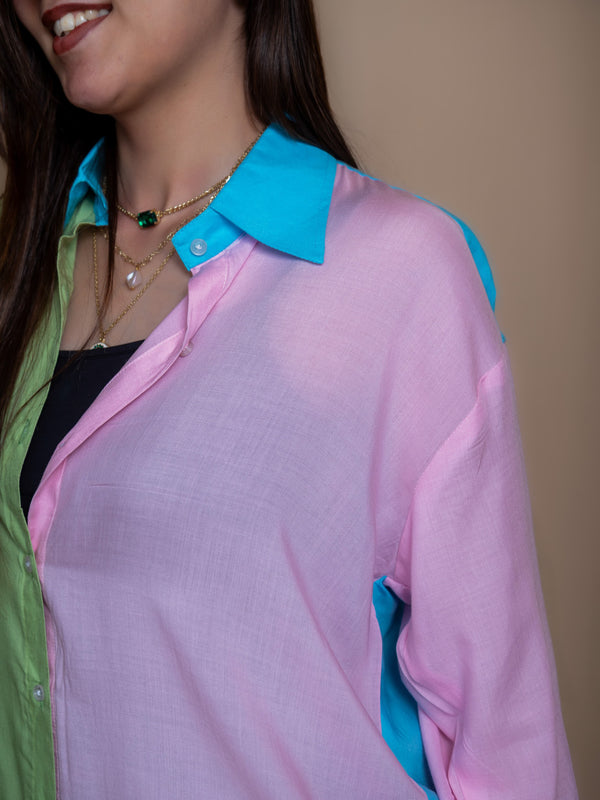 Women Colour Block Oversized Shirt