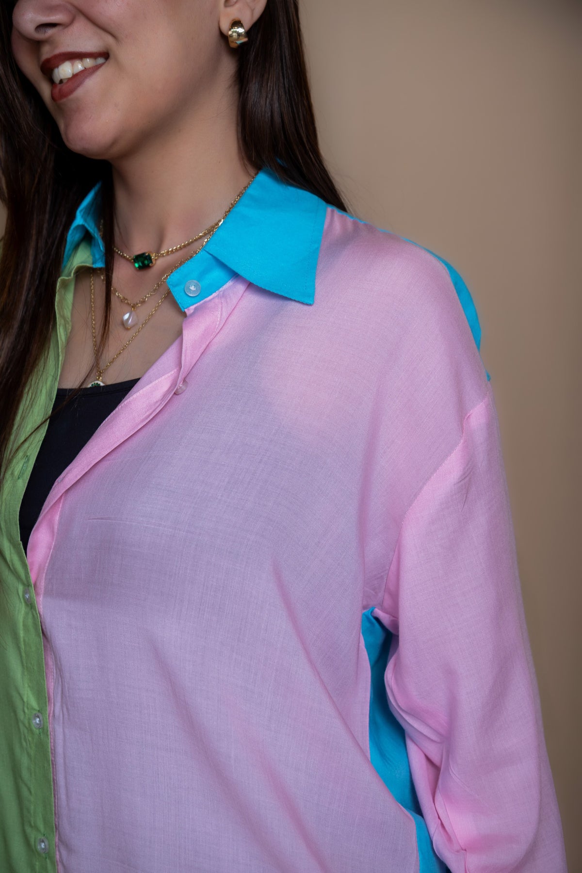 Women Colour Block Oversized Shirt