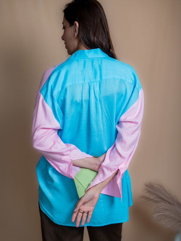 Women Colour Block Oversized Shirt