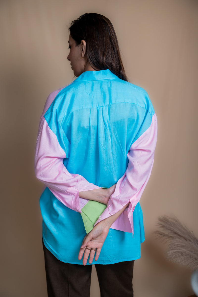 Women Colour Block Oversized Shirt
