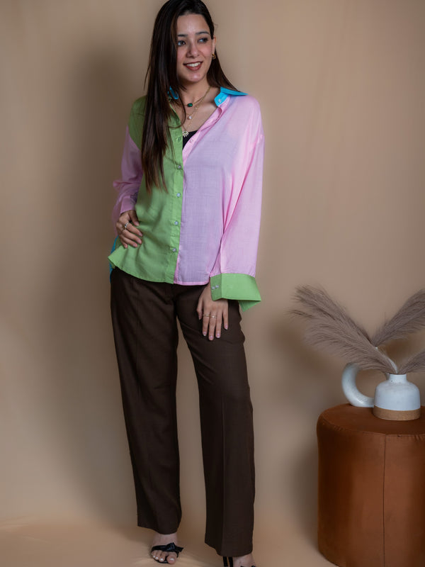 Women Colour Block Oversized Shirt