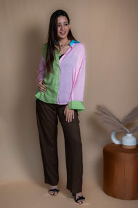 Women Colour Block Oversized Shirt
