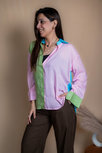 Women Colour Block Oversized Shirt