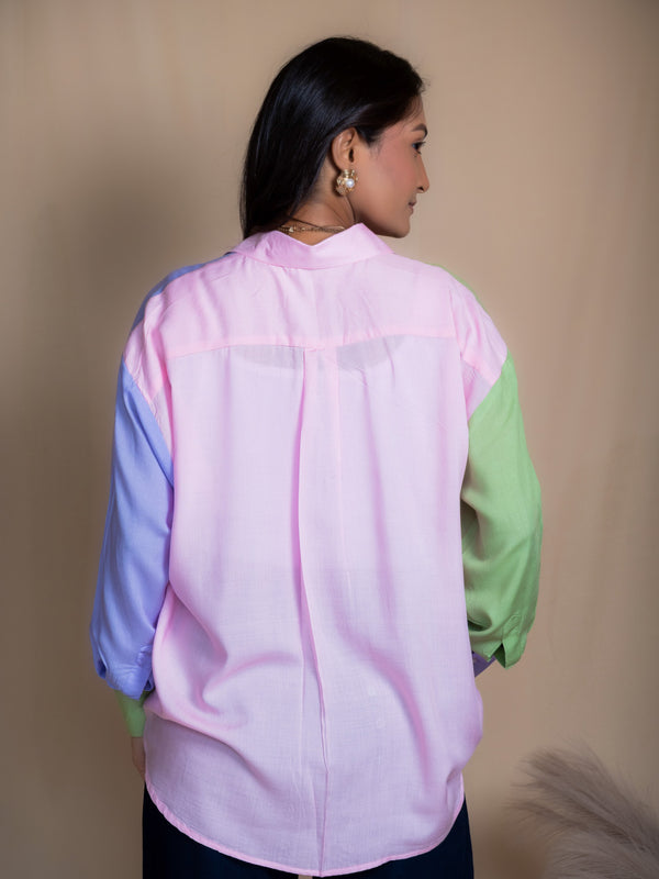 Women Colour Block Oversized Shirt