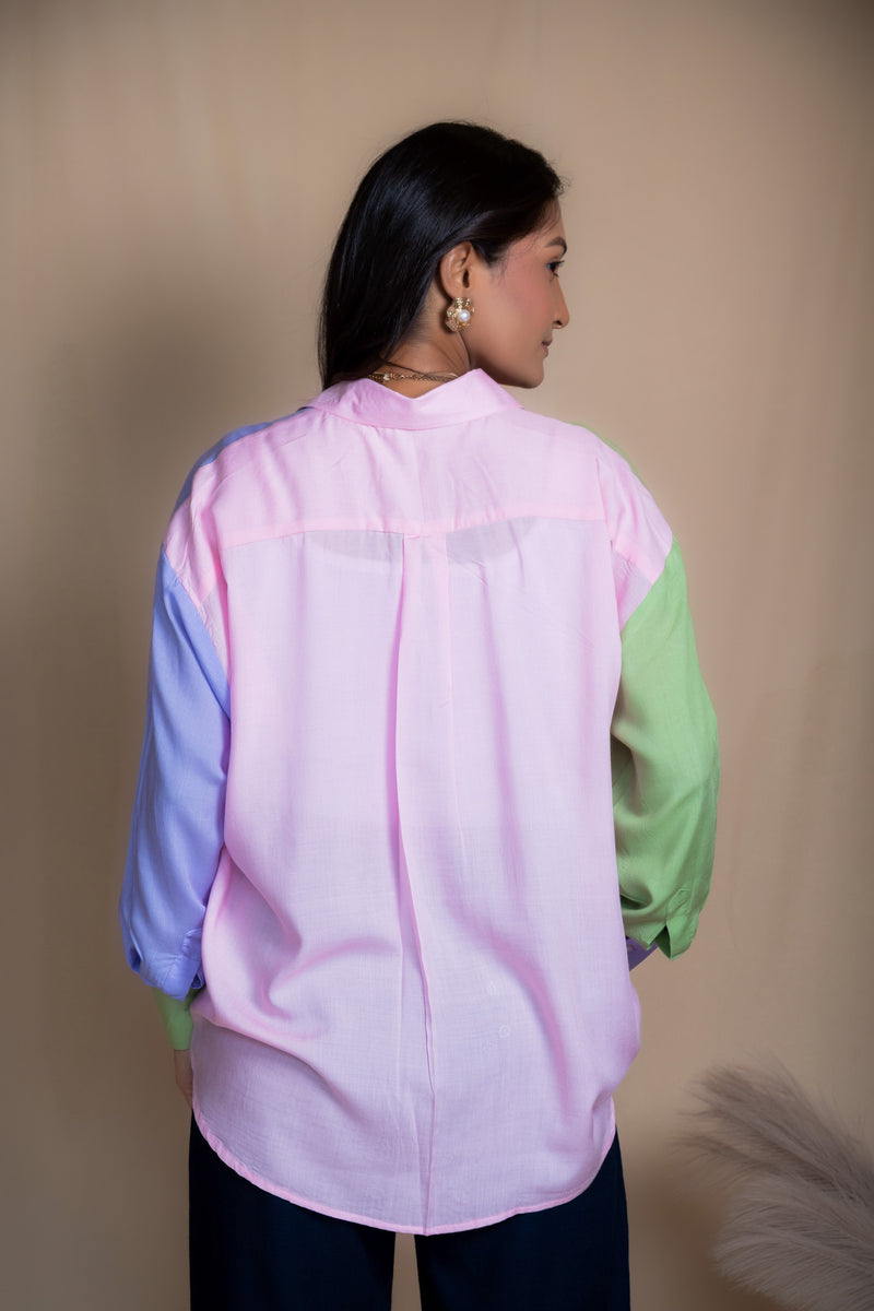 Women Colour Block Oversized Shirt