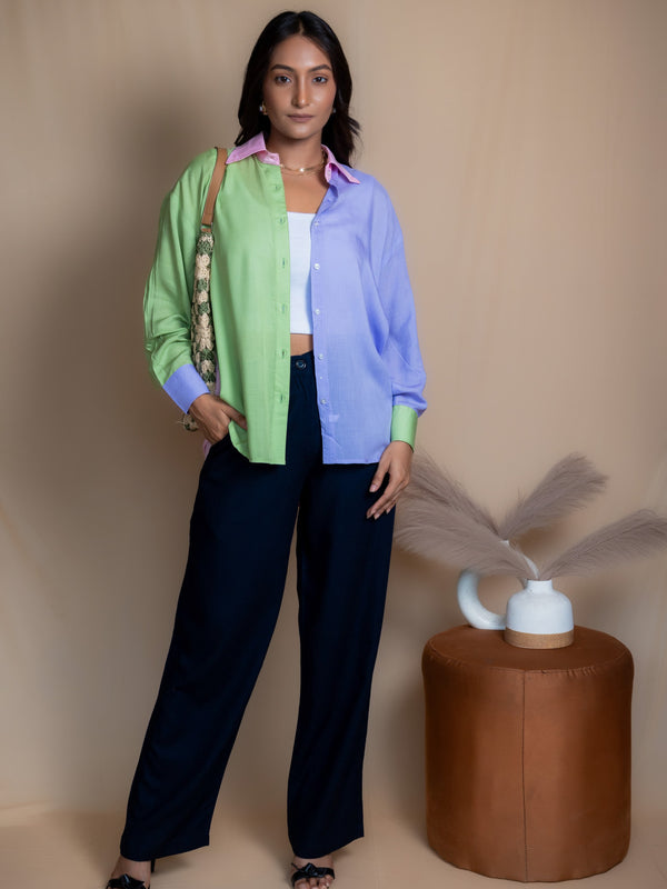Women Colour Block Oversized Shirt
