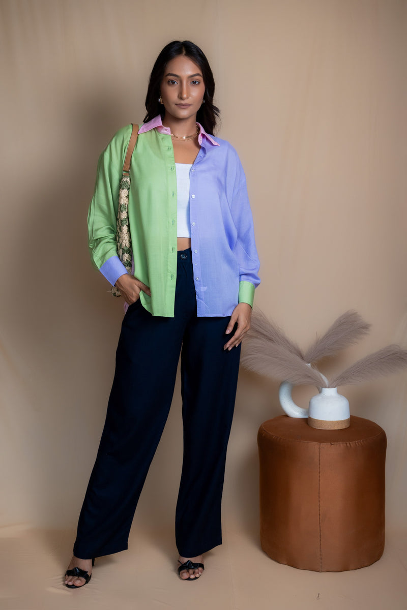 Women Colour Block Oversized Shirt