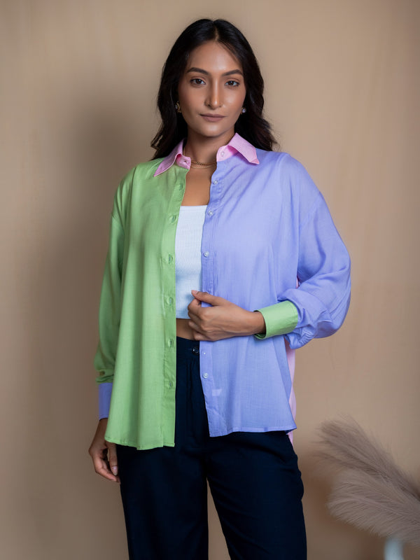 Women Colour Block Oversized Shirt