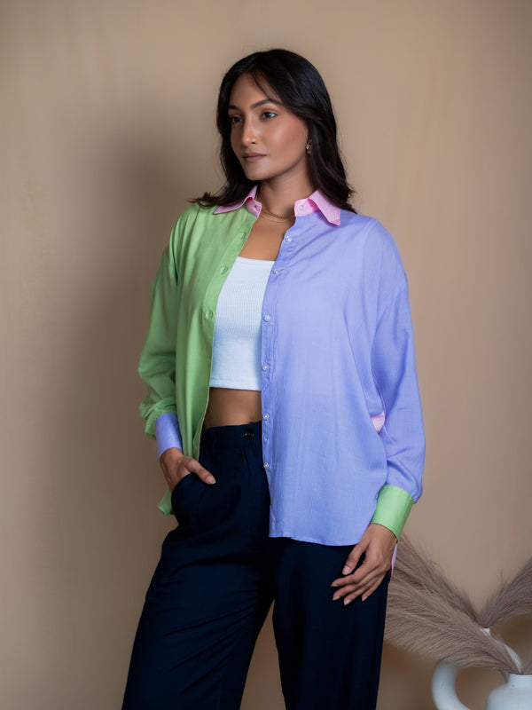 Women Colour Block Oversized Shirt