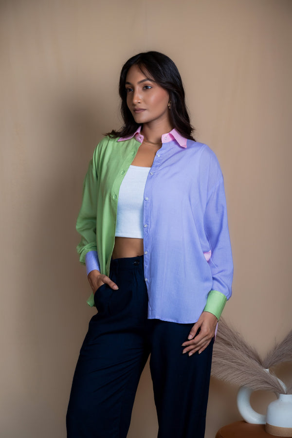 Women Colour Block Oversized Shirt