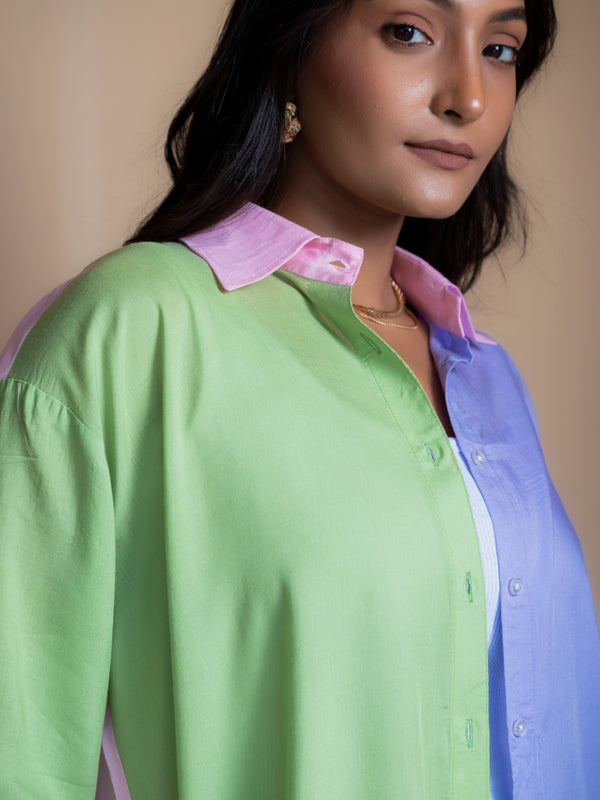 Women Colour Block Oversized Shirt