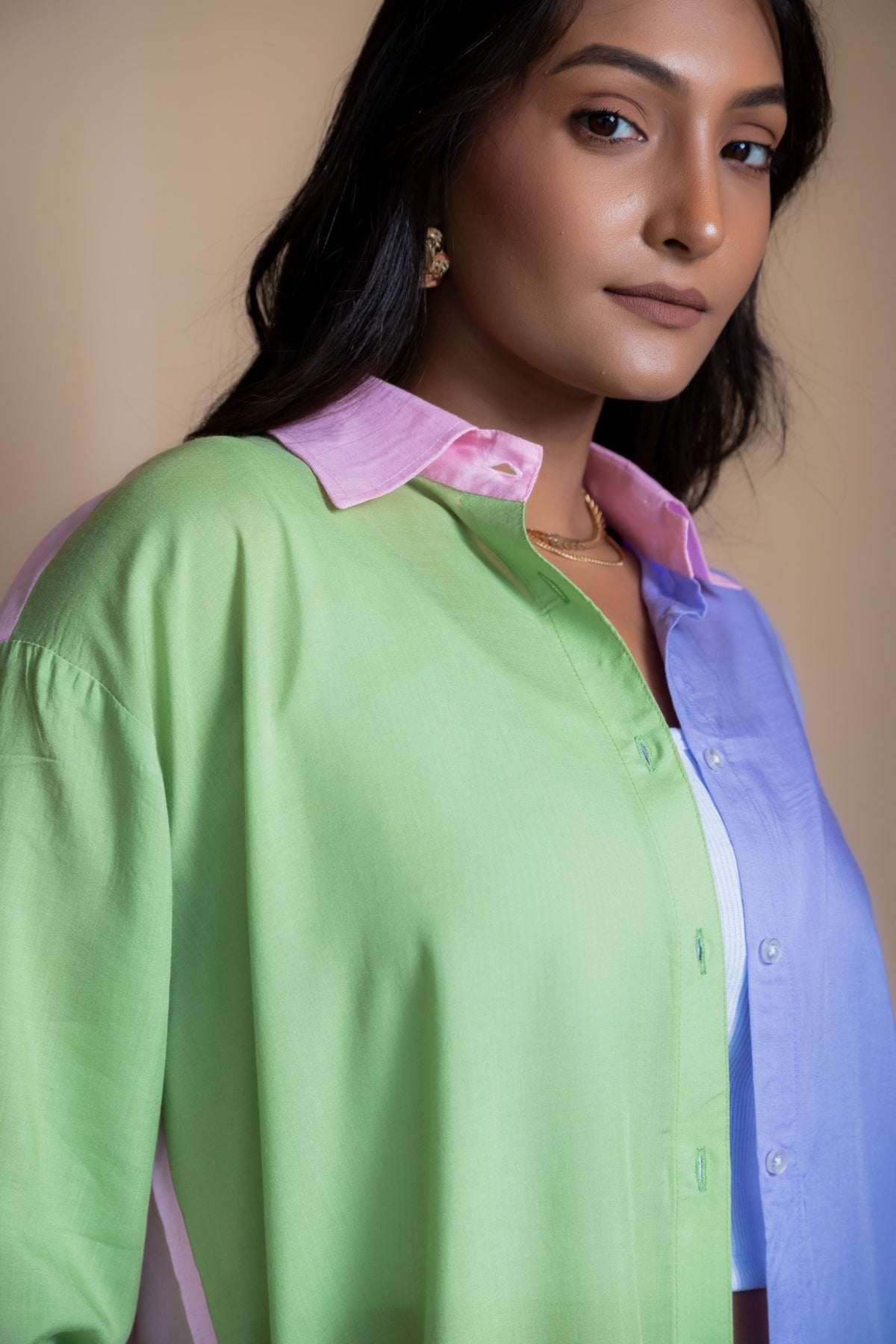 Women Colour Block Oversized Shirt