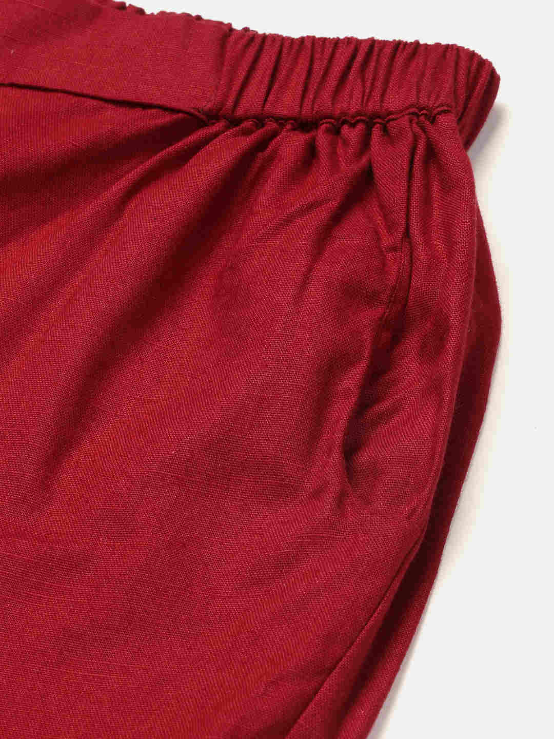 Cotton Linen Crop Shirt & Trouser Slim Fit Co-ord Set (Red)