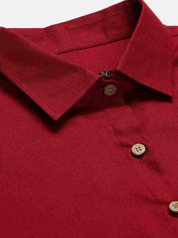 Cotton Linen Crop Shirt & Trouser Slim Fit Co-ord Set (Red)