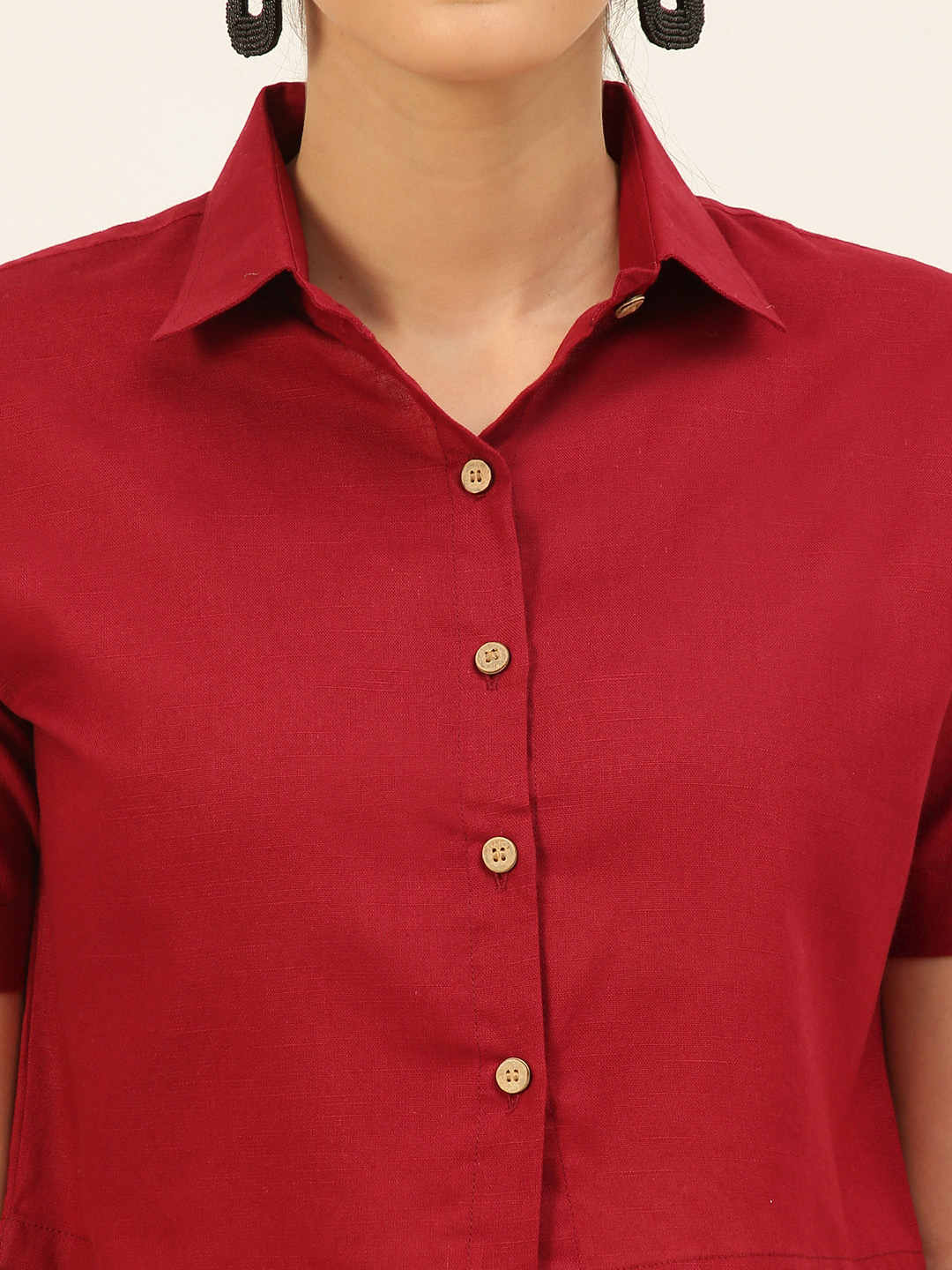 Cotton Linen Crop Shirt & Trouser Slim Fit Co-ord Set (Red)