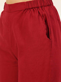 Cotton Linen Crop Shirt & Trouser Slim Fit Co-ord Set (Red)