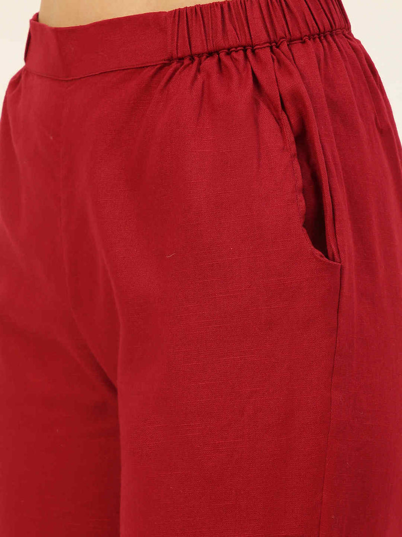 Cotton Linen Crop Shirt & Trouser Slim Fit Co-ord Set (Red)