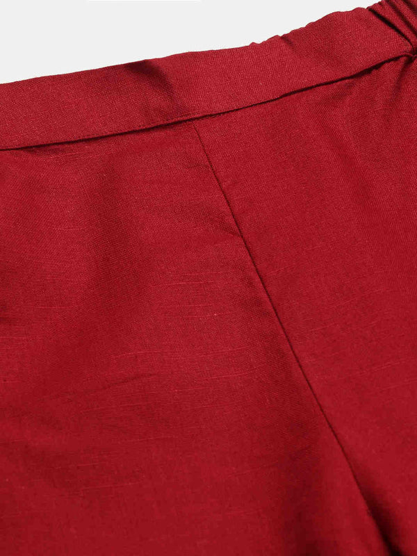 Cotton Linen Crop Shirt & Trouser Slim Fit Co-ord Set (Red)