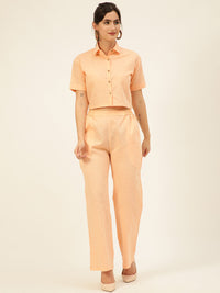 Cotton Linen Crop Shirt & Trouser Slim Fit Co-ord Set (Red)