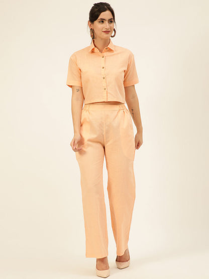 Cotton Linen Crop Shirt & Trouser Slim Fit Co-ord Set