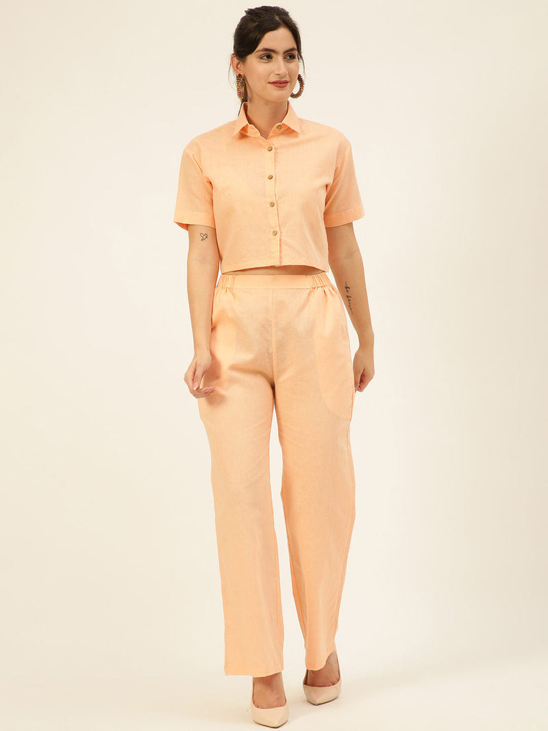 Cotton Linen Crop Shirt & Trouser Slim Fit Co-ord Set (Red)