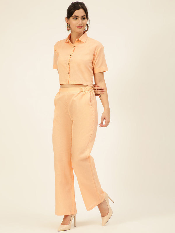 Cotton Linen Crop Shirt & Trouser Slim Fit Co-ord Set (Red)