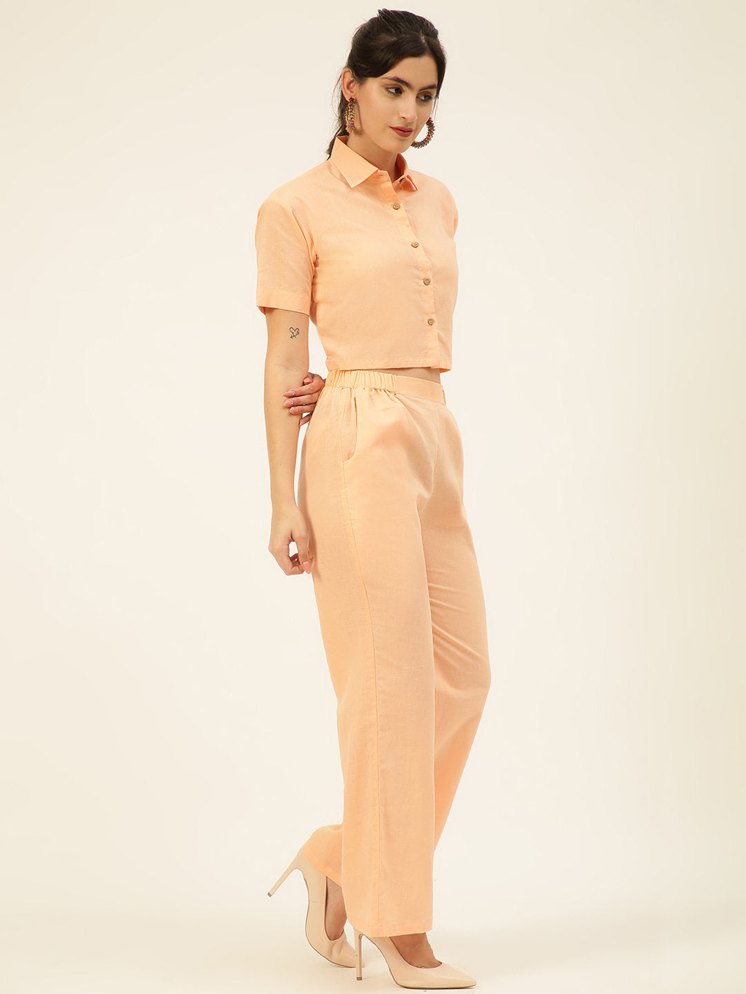 Cotton Linen Crop Shirt & Trouser Slim Fit Co-ord Set (Red)