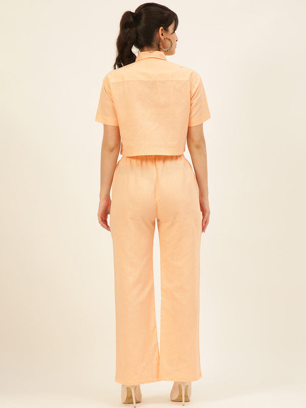 Cotton Linen Crop Shirt & Trouser Slim Fit Co-ord Set (Red)