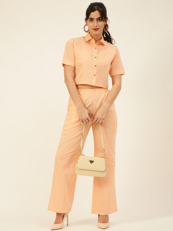 Cotton Linen Crop Shirt & Trouser Slim Fit Co-ord Set (Red)