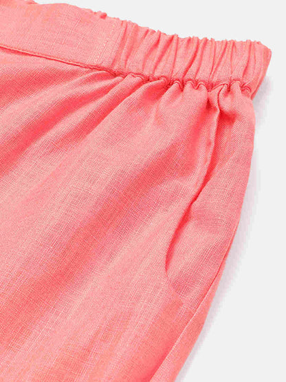 Premium Pink Cotton Linen Crop Shirt & Trouser Slim Fit Co-ord Set