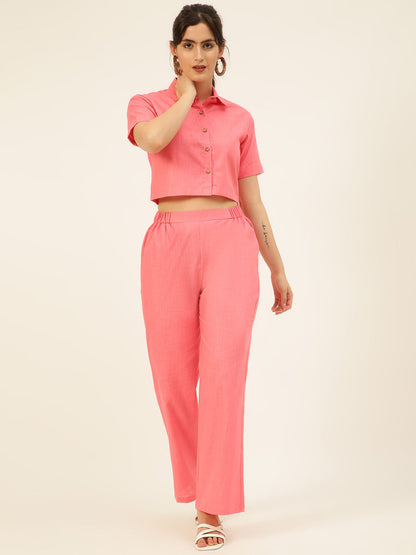 Cotton Linen Crop Shirt & Trouser Slim Fit Co-ord Set