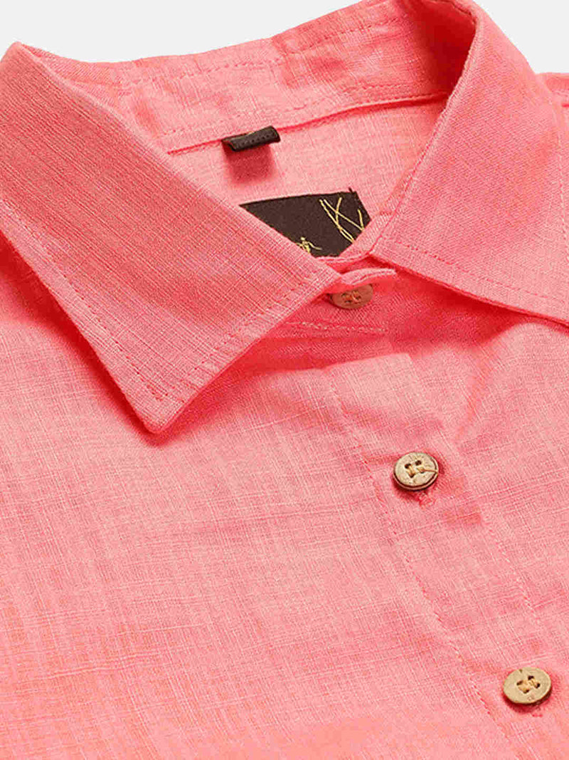 Cotton Linen Crop Shirt & Trouser Slim Fit Co-ord Set (Red)