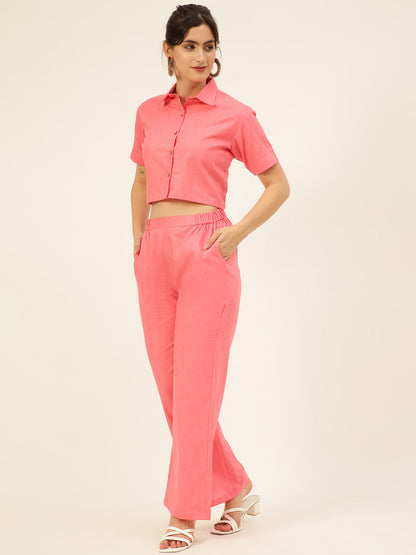 Cotton Linen Crop Shirt & Trouser Slim Fit Co-ord Set