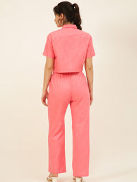 Cotton Linen Crop Shirt & Trouser Slim Fit Co-ord Set (Red)