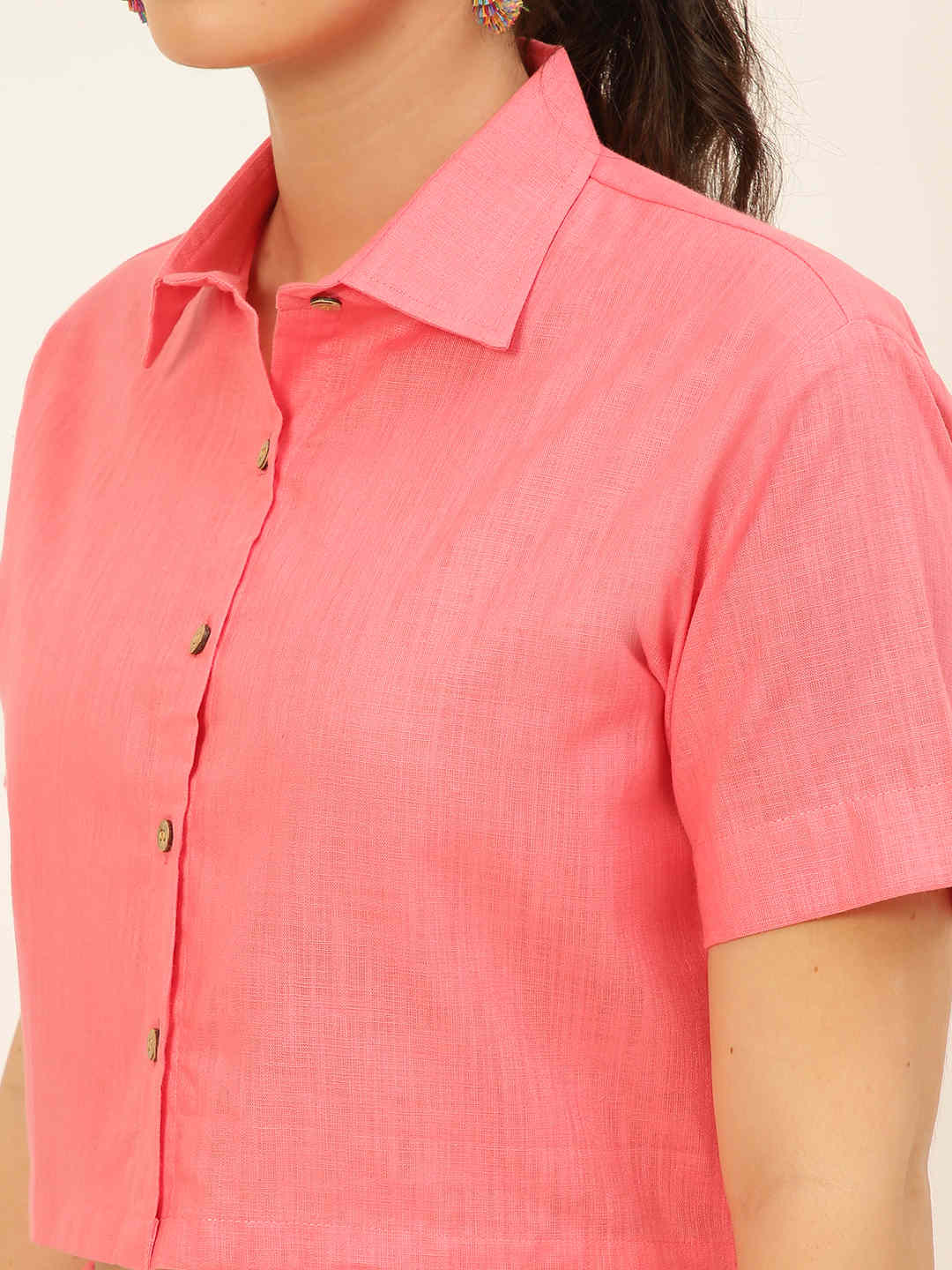 Cotton Linen Crop Shirt & Trouser Slim Fit Co-ord Set (Red)