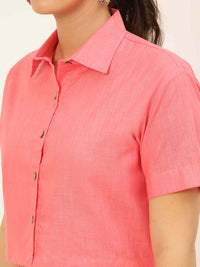 Cotton Linen Crop Shirt & Trouser Slim Fit Co-ord Set (Red)