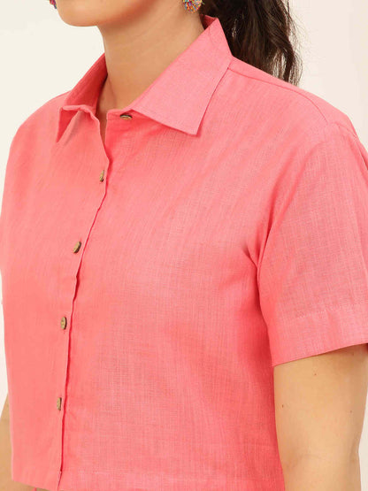 Cotton Linen Crop Shirt & Trouser Slim Fit Co-ord Set