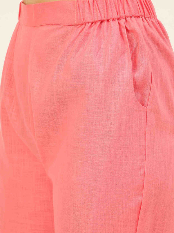 Cotton Linen Crop Shirt & Trouser Slim Fit Co-ord Set (Red)