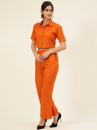 Cotton Linen Crop Shirt & Trouser Slim Fit Co-ord Set (Red)