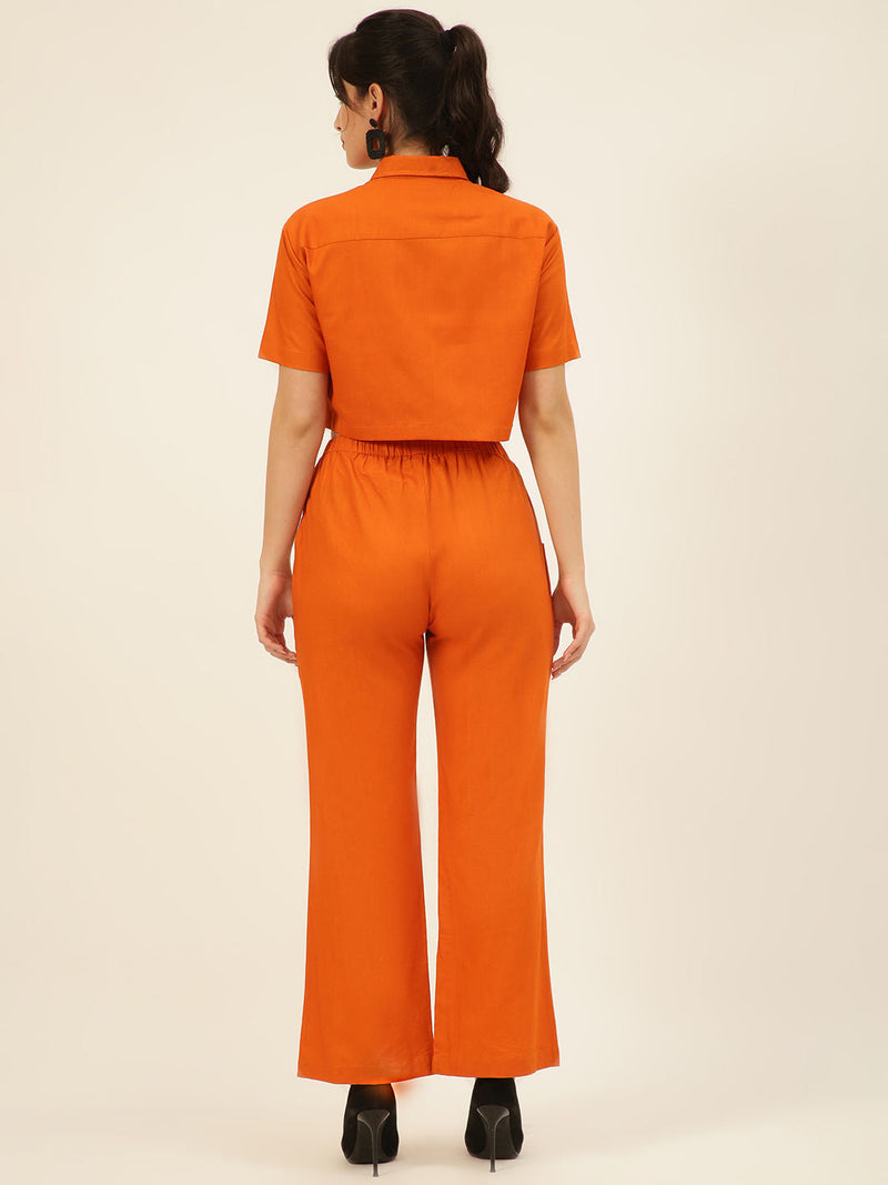 Cotton Linen Crop Shirt & Trouser Slim Fit Co-ord Set (Red)