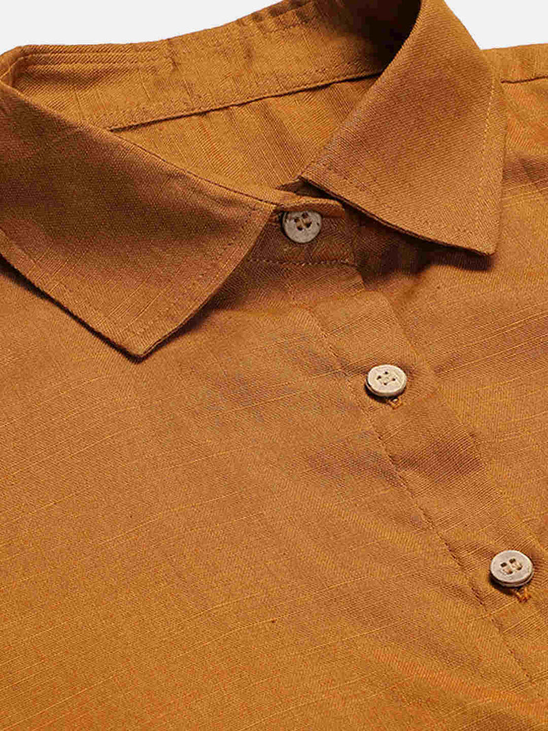Cotton Linen Crop Shirt & Trouser Slim Fit Co-ord Set (Red)