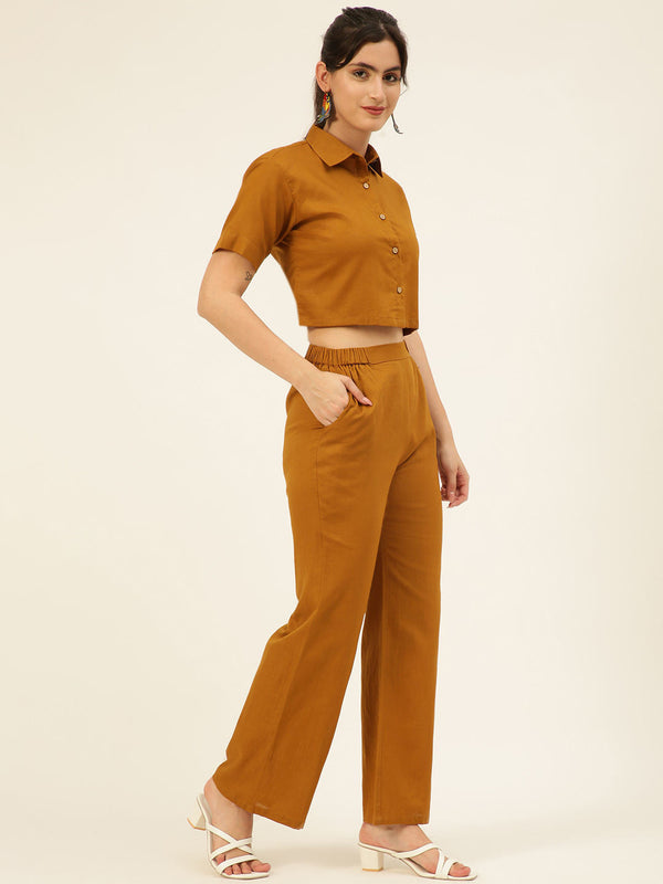Cotton Linen Crop Shirt & Trouser Slim Fit Co-ord Set (Red)